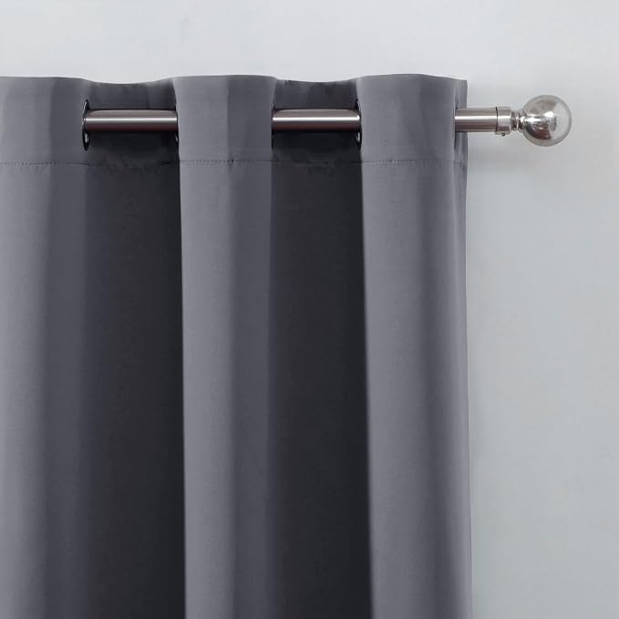 Blackout Curtains 66 x 54 Inch Long Grey Curtains Set of 2 Panels Room Darkening Curtains for Bedroom and Living Room