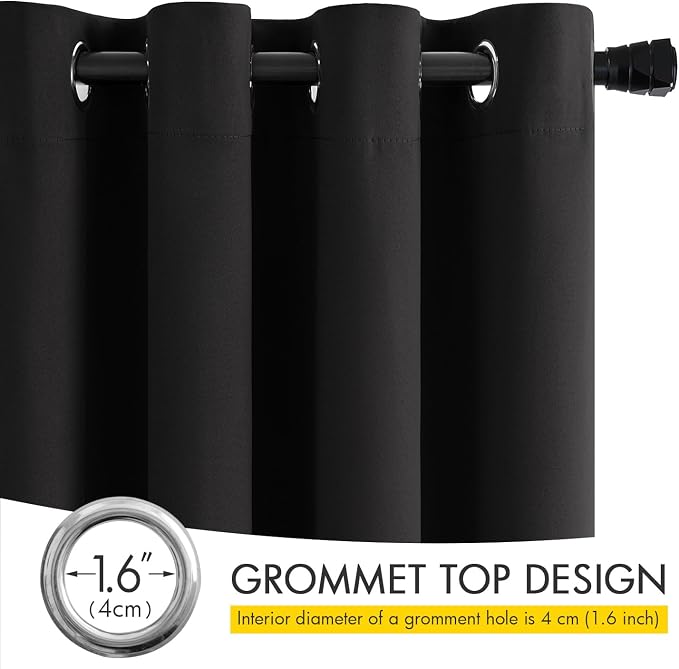 MIULEE Black Blackout Bedroom Curtains Drapes 96 Inch Long 52"x96" | Grommet Top, Room Darkening Window Drapes, Privacy Protection, Thermal Insulated, Heat Blocking, Light Blocking