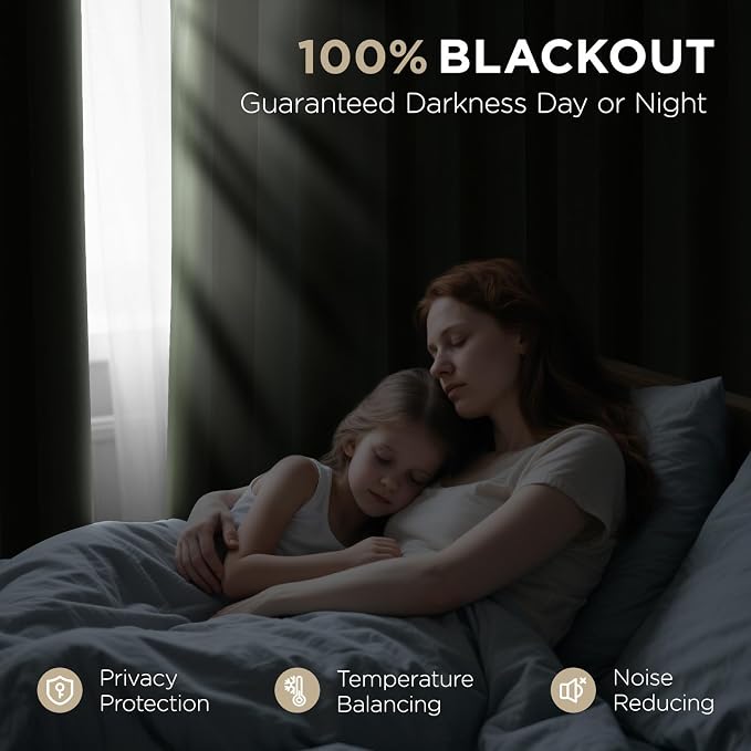 Joydeco 100% Blackout Curtains Velvet Black Out Curtain 102 Inch Drapes | for Bedroom Living Room, Heat and Light Blocking, Thermal Insulated Luxury Heavy Duty Curtain 2 Panels Back Tab&Rod Pocket