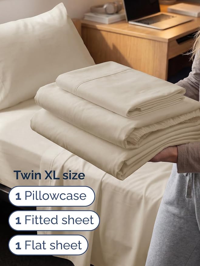 Extra Deep Twin XL Sheet Set - 3 Piece College Dorm Room - Wheat | Soft, Breathable & Cooling, Easily Fits 18 to 24 inch Mattress, Wrinkle Free & Fade Resistant with Extra Deep Pockets