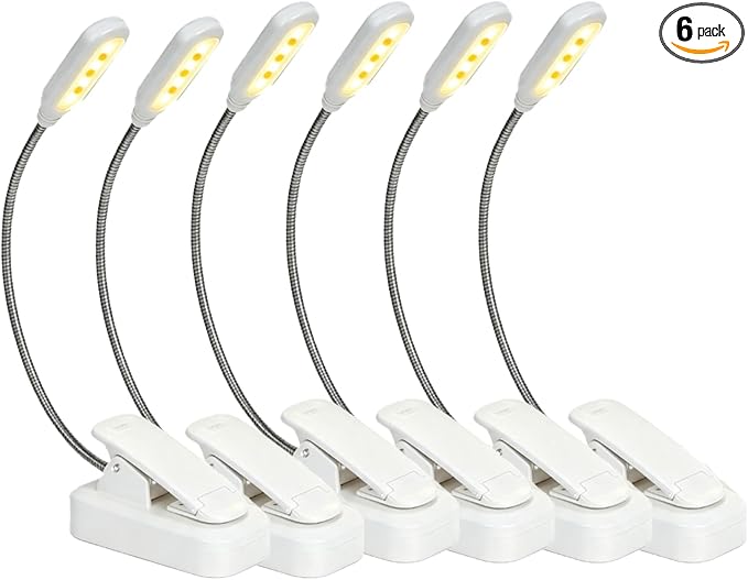 6 Pack Book Light Bulk Clip-On Reading Lights for Reading in Bed | LED Book Lights with 3 Color Temps, Stepless Dimming Brightness, Lightweight BookLights for Read Book Lovers at Night Gifts