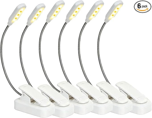 6 Pack Book Light Bulk Clip-On Reading Lights for Reading in Bed | LED Book Lights with 3 Color Temps, Stepless Dimming Brightness, Lightweight BookLights for Read Book Lovers at Night Gifts
