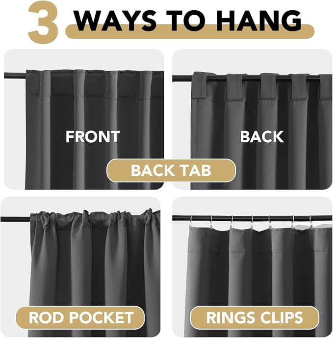H.VERSAILTEX Blackout Curtains Thermal Insulated Window Treatment Panels Room Darkening Blackout Drapes for Living Room Back Tab/Rod Pocket Bedroom Draperies, 52 x 45 Inch, Charcoal Gray, 2 Panels