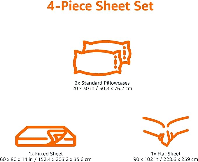 Amazon Basics 4 Piece Breathable Cotton Jersey Bed Sheet Set, Stretchy Flat and Fitted Sheets with Pillowcase, Queen, Black, Solid