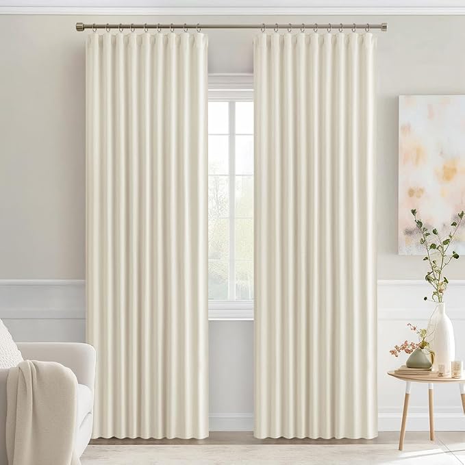 MIULEE Beige White Back Tab Blackout Curtains 52x72 Inches Long 2 Panel Set | Rod Pocket Pinch Pleated, Thermal Insulated, Room Darkening, Light Blocking, Privacy Curtains for Living Room Bedroom