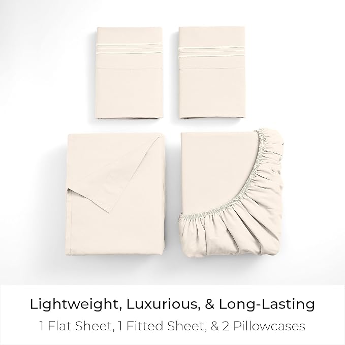 Mellanni Iconic 4-Piece, Ultra Soft Sheet Set (Queen, Golden Ivory) | 10M+ Sleepers. Lab-tested: Sleeps Cool, Stays Bright, Strong, Smooth. Good Housekeeping Best Bedding, 7 yrs running.
