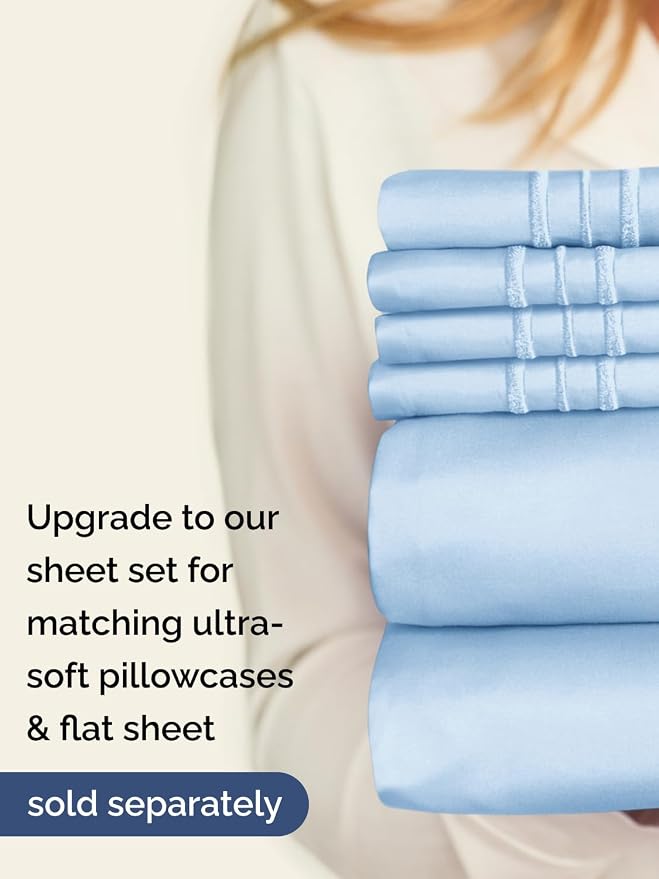 Extra Deep Cal King Fitted Sheet - Single Fitted Sheet Only - Light Blue | Easily Fits 18 inch to 24 inch Mattress, Soft, Wrinkle Free, Breathable & Comfy, Extra Deep Pockets Hotel Luxury Fitted Sheet