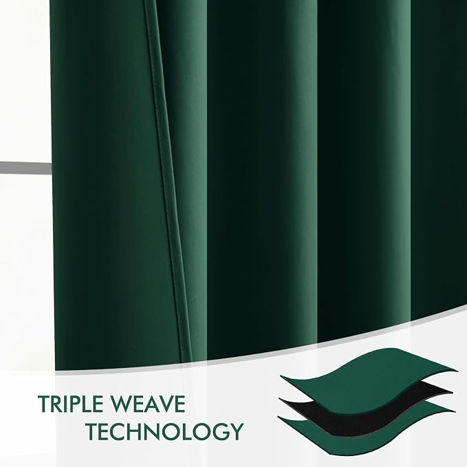 MIULEE Christmas Hunter Green Back Tab Blackout Curtains 52"x102" 2 Panels | Rod Pocket Pinch Pleated, Thermal Insulated, Room Darkening, Light Blocking, Privacy Curtains for Living Room Bedroom