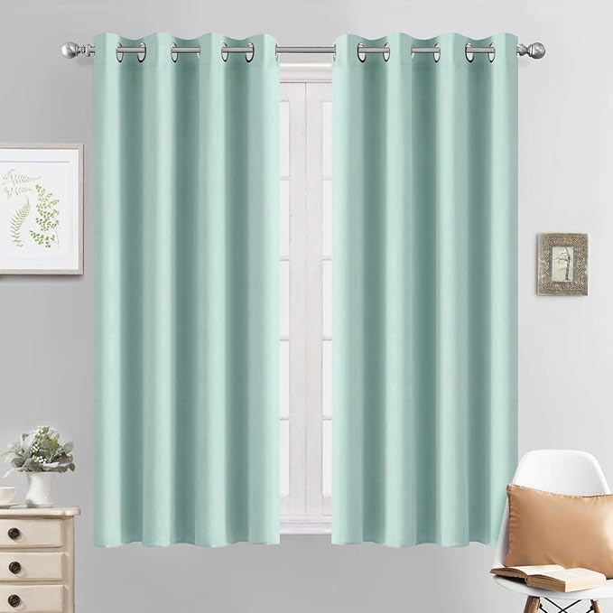 Yakamok Room Darkening Curtains 52x54 inch Length Aqua-Living Room | 2 panels,grommet blackout window treatment,thermal insulated,light blocking drapes,privacy protection,bedroom dining room