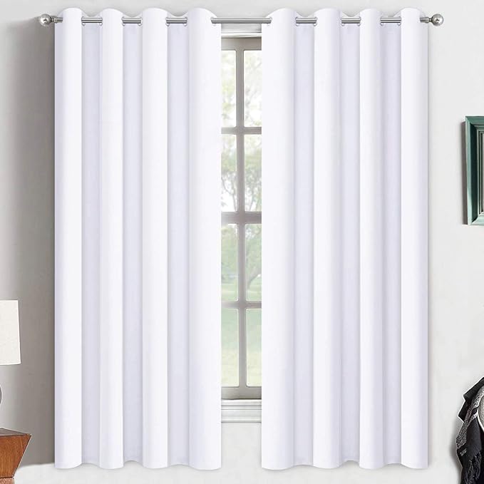 Yakamok Room Darkening Curtains 52x63 inch Length Pure White-Living Room | 2 panels,grommet blackout window treatment,thermal insulated,light blocking drapes,privacy protection,bedroom dining room