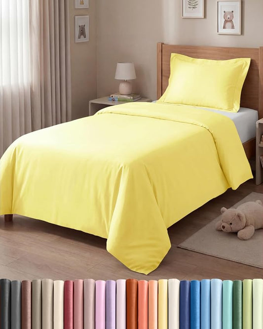 Duvet Cover Twin/Twin XL Size - 2 Piece with Zipper Closure - Yellow | Extra Soft, Breathable, Twin/Twin XL Duvet Cover 68" x 90" w/ 1 Pillow Sham, Zipper Closures & Ties, Women, Men, Kids & Teens