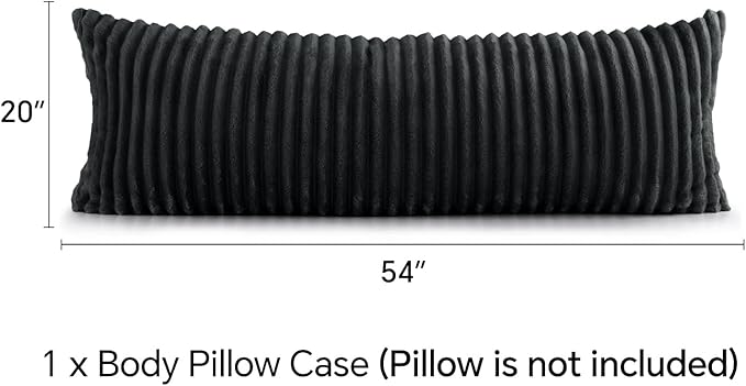 BEDELITE Fluffy Striped Body Pillow Cover with Zipper, Black, 20x54 | Ultra-soft Faux Fur with 4D Striped Texture, Comfy, Plush, and Cloud-like, Body Pillow Pillowcase for Bed Couch Room Decor