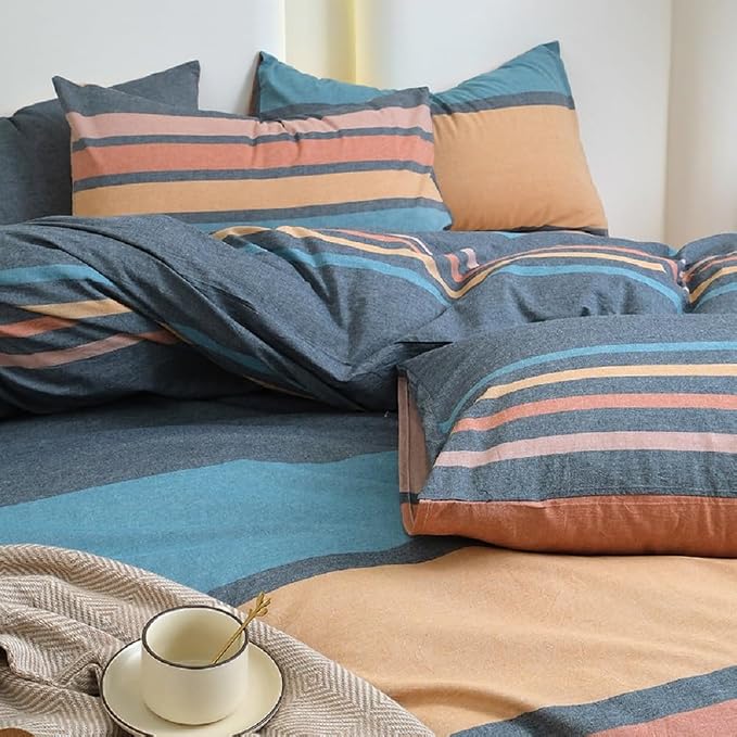 LifeTB Striped Comforter Set King Size Multi-Colored Stripes Pattern Comforter Fluffy Bed Set 3 Pieces Lightweight Bedding Comforter King Modern Soft Patchwork Stripe Boho Comforter for All Seasons