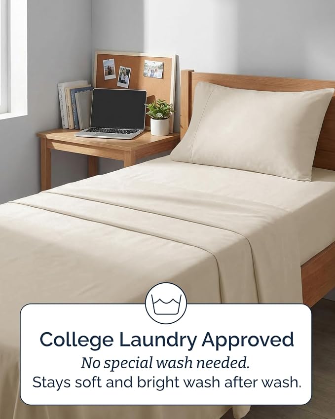 Extra Deep Twin XL Sheet Set - 3 Piece College Dorm Room - Wheat | Soft, Breathable & Cooling, Easily Fits 18 to 24 inch Mattress, Wrinkle Free & Fade Resistant with Extra Deep Pockets
