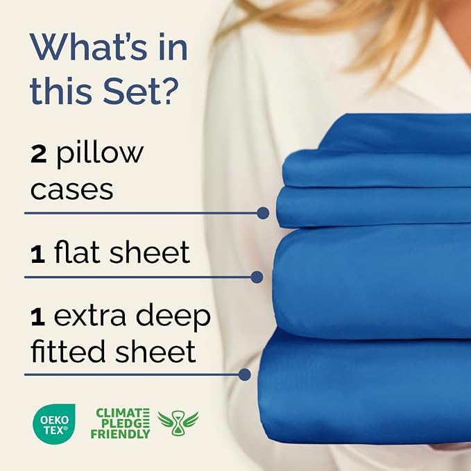 Extra Deep Full Sheet Set - 4 Piece Breathable Cooling Sheets - Royal Blue | Easily Fits 18 to 24 inch Mattress - Ultra Soft, Wrinkle & Fade Free with Extra Deep Pockets - Comfy Hotel Luxury Bedding