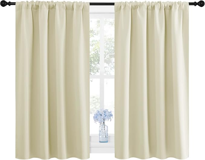 NICETOWN Blackout Curtains for Bedroom, Home Decorations Thermal Insulated Solid Rod Pocket Blackout Drapes for Cafe (Beige, One Pair, 42 x 45-inch)