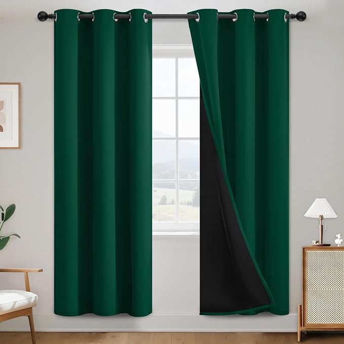 SimpleHome Dark Green 100% Blackout Curtains Room Darkening Living Room 72 | Curtains for Bedroom,Thermal Insulated Grommet Window Drapes,Curtains for Living Room with Black Back,38 x 72 Inch,2 Panels
