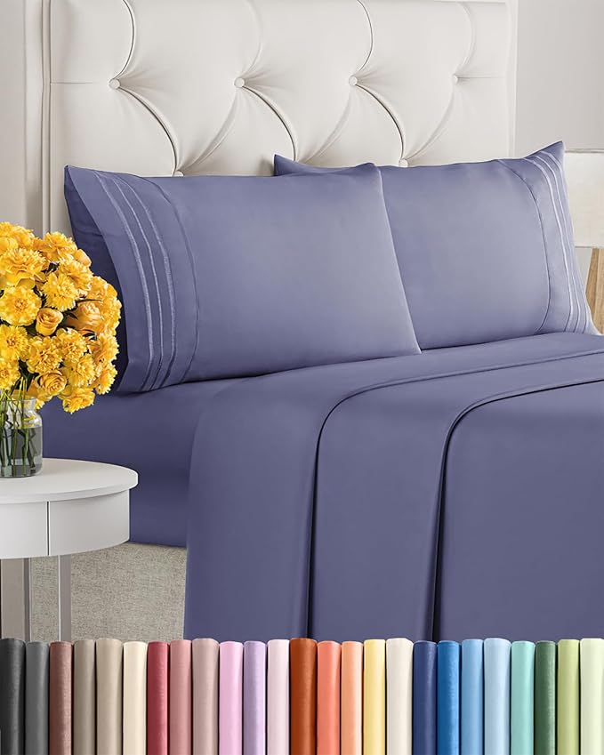 Queen Size 4 Piece Sheet Set - Soft & Cooling Bed Sheets - Twilight Purple | Fits 8 Inch to 16 inch Mattress, Wrinkle Free & Fade Resistant with Deep Pockets, Breathable, Comfy Hotel Luxury Bedding