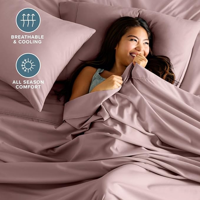 Bare Home Twin Sheet Set - 1800 Ultra-Soft (Twin, Mauve) | Deep Pockets 6 to 15 Inches, Breathable, Hypoallergenic, Hotel Luxury, Easy Fit, Soft, All-Season