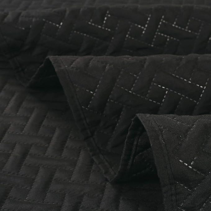 Legacy Decor 3 PCS Squared Stitched Pinsonic Reversible All Season Bedspread Quilt Coverlet Oversized, King Size, Black Color