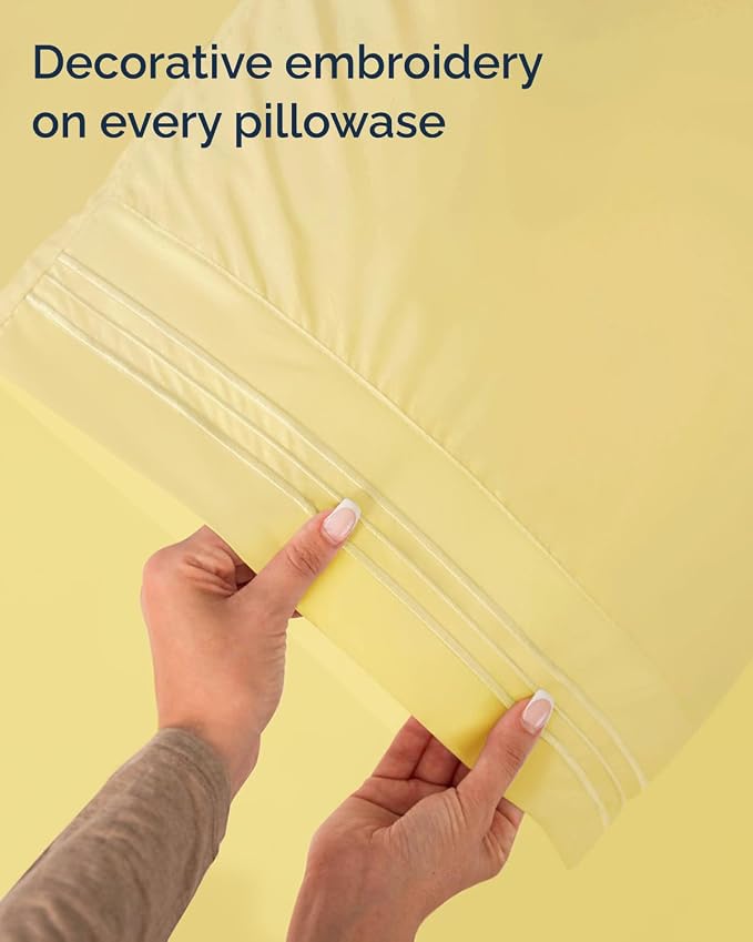 Twin XL 3 Piece Sheet Set - College Dorm Room Essentials - Yellow | Deep Pocket Bed Sheets for Women, Men, Teens & Students, Soft, Cooling, Breathable & Wrinkle Free, Oeko-Tex Bed Sheet Set