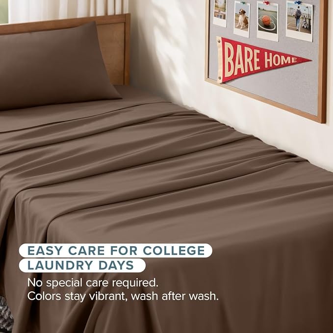 Bare Home Twin XL Sheet Set - 1800 Ultra-Soft (Twin XL, Cocoa) | Deep Pockets 6 to 15 Inches, Breathable, Hypoallergenic, Hotel Luxury, Easy Fit, Soft, All-Season