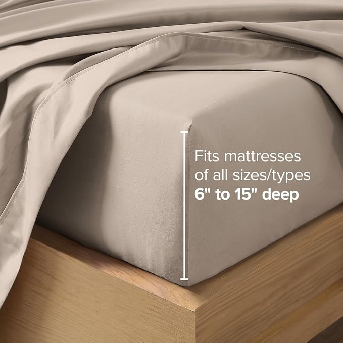 Bare Home Twin XL Sheet Set - 1800 Ultra-Soft (Twin XL, Pebble) | Deep Pockets 6 to 15 Inches, Breathable, Hypoallergenic, Hotel Luxury, Easy Fit, Soft, All-Season