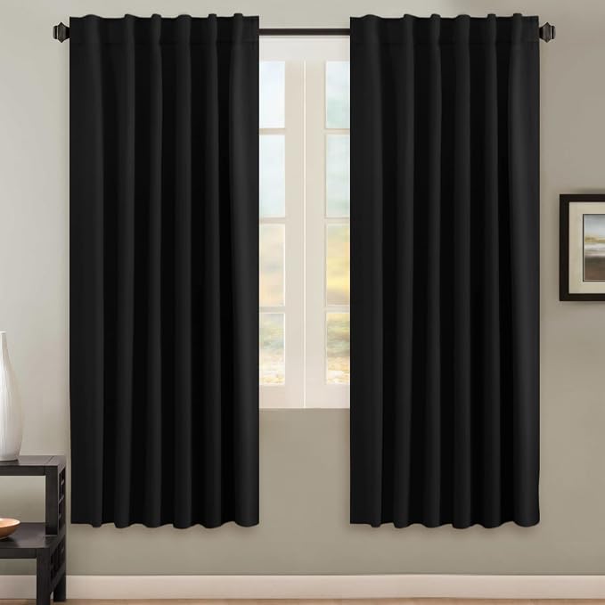 H.VERSAILTEX Blackout Curtains Thermal Insulated Window Treatment Panels Room Darkening Blackout Drapes for Living Room Back Tab/Rod Pocket Bedroom Draperies, 52 x 72 Inch, Jet Black, 2 Panels