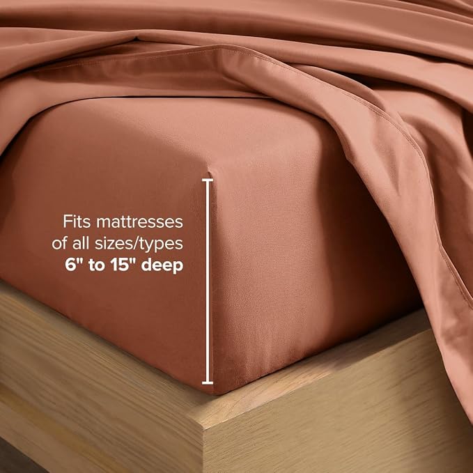 Bare Home Queen Sheet Set - 1800 Ultra-Soft (Queen, Terracotta) | Deep Pockets 6 to 15 Inches, Breathable, Hypoallergenic, Hotel Luxury, Easy Fit, Soft, All-Season