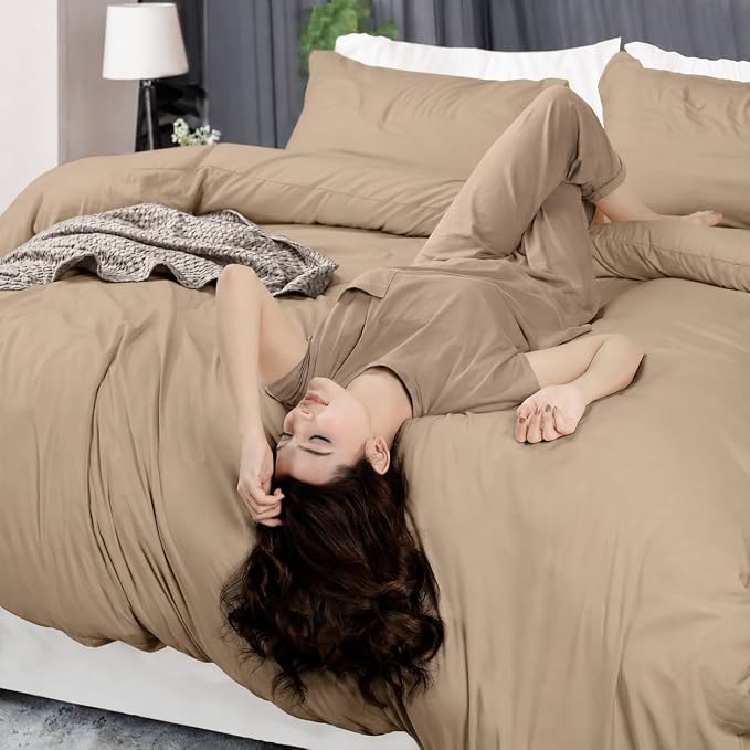 Duvet Cover Queen, 3 Piece Cotton Like Polyester With Zipper Closure, Sand | Extra Soft and Breathable, Wrinkle & Fade Resistant, Includes Duvet Cover and 2 Pillow Shams, Comforter Not Included, OekoTex