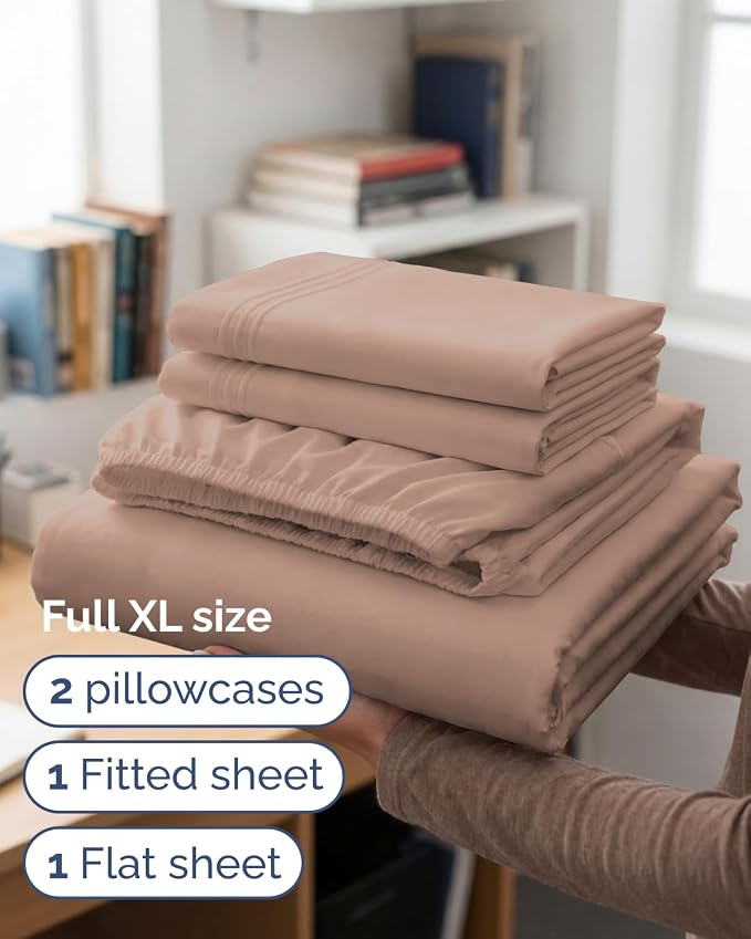 Full XL Sheets - 4 Piece Full XL Sheet Set - Breathable & Cooling - Mauve | Hotel Luxury Bedding for Women & Men with Deep Pockets, Ultra-Soft, Comfy, Easy-Fit, Wrinkle Free & Fade Resistant, Oeko-Tex