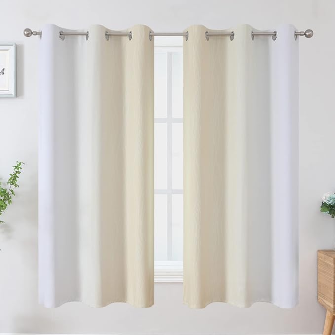 Beige and Greyish White Ombre Blackout Curtains for Bedroom 63 Inches Long | Estelar Textiler Thermal Insulated,Full Room Darkening,Energy Saving,Grommet Window Drapes for Living Room, 42Wx63L, 2 Panels