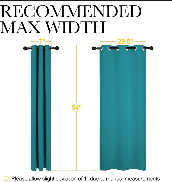 NICETOWN Room Darkening Curtains, 2 Panels, W34 x 54-inch, Peacock Teal | Thermal Insulated Grommet Blackout Curtains for Modern Casual Elegant Bedroom Kids Room Theme Decoration