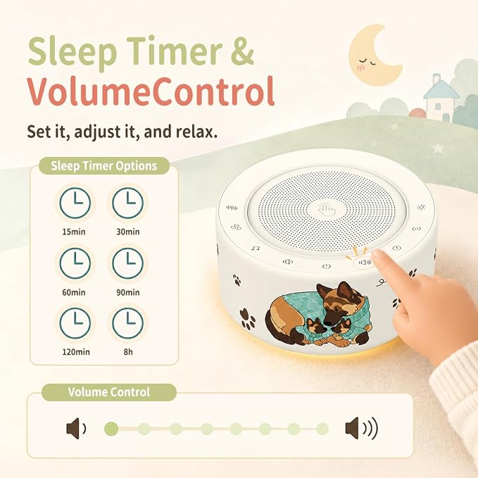 Kipcush White Noise Machine for Baby & Adults, Sleep Sound Machine with 30 Soothing Sounds, 8-Color Night Light, Memory Function, White Noise for Sleeping, Nursery, Office, Travel, Relaxation
