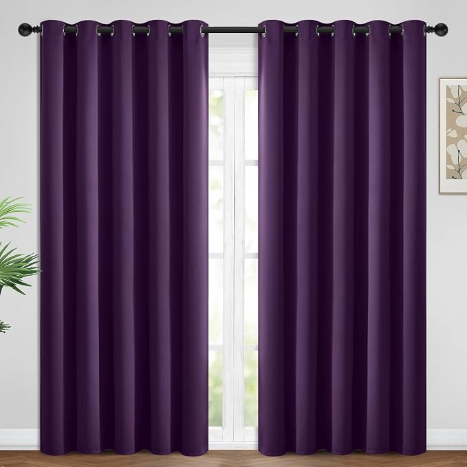 Yakamok Room Darkening Curtains 62x84 inch Length Purple-Living Room | 2 panels,grommet blackout window treatment,thermal insulated,light blocking drapes,privacy protection,bedroom dining room