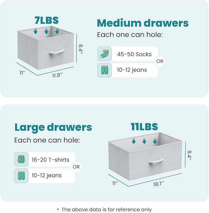 OLIXIS 7 Drawer Fabric Dresser, Storage Tower for Bedroom and Closet | Easy-Pull Bins for Closet Organizers, Chest of Drawers with Steel Frame & Wooden Top for Living Room, Entryway, Light Gray