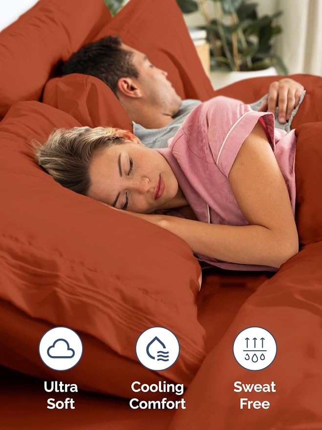 Extra Deep Queen Fitted Sheet - Single Fitted Sheet Only - Terracotta | Easily Fits 18 inch to 24 inch Mattress, Soft, Wrinkle Free, Breathable & Comfy, Extra Deep Pockets Hotel Luxury Fitted Sheet