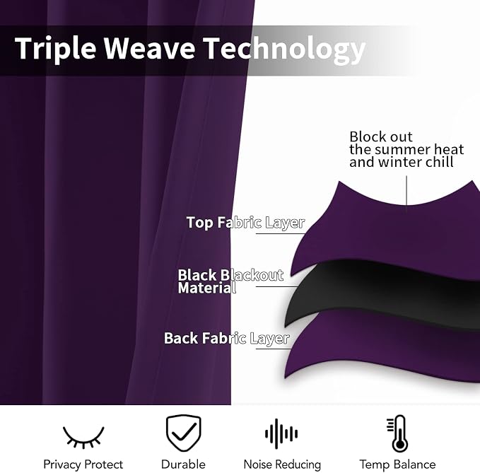 Yakamok Room Darkening Curtains 42x63 inch Length Purple-Living Room | 2 panels,grommet blackout window treatment,thermal insulated,light blocking drapes,privacy protection,bedroom dining room