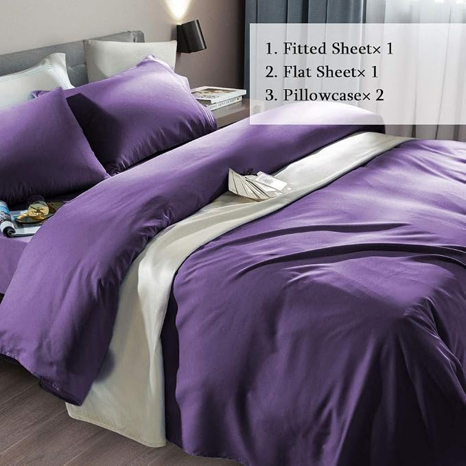 SONORO KATE Bed Sheet Set Super Soft Microfiber 1800 Series Luxury Egyptian Sheets Fit 18-24 Inch Deep Pocket Mattress Wrinkle-4 Piece (Purple, Twin XL)