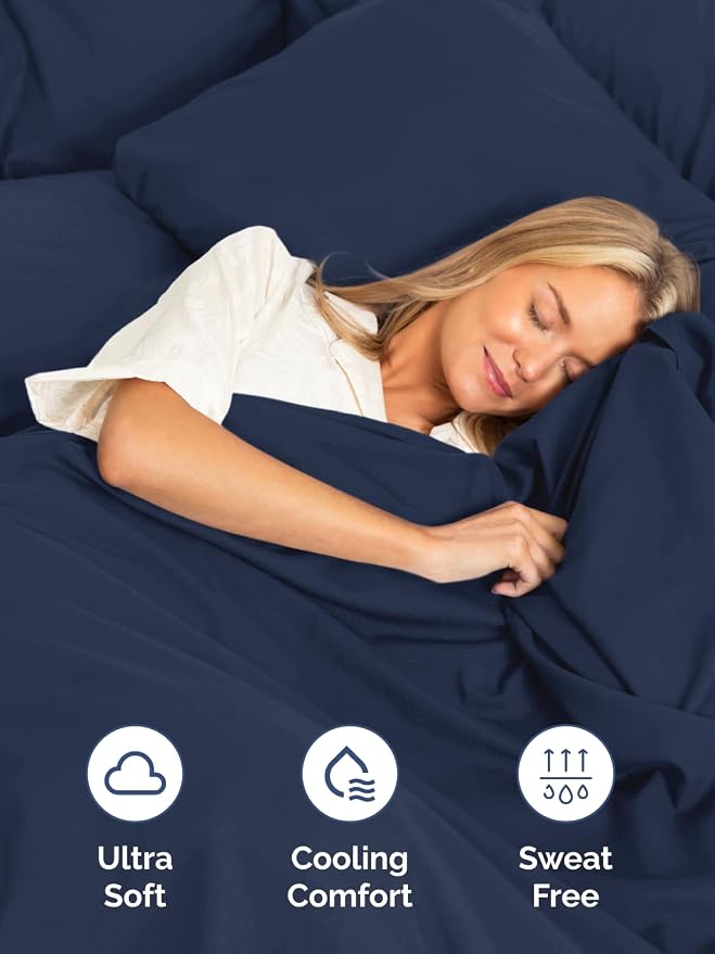 Extra Deep Split King Sheet Set - 7 Piece Breathable & Cooling - Navy Blue | Hotel Luxury Bed Sheets Set, Easy & Secure Fit, Ultra-Soft, Wrinkle & Fade Free, Comfy Sheets Set with Extra Deep Pockets