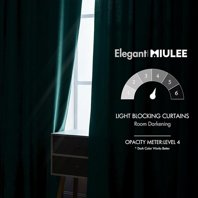 MIULEE Velvet Blackout Curtains 52x108 inches 2 Panels Emerald Green | Luxury, Bedroom Living Room, Thermal Insulated, Home Christmas Decor, Super Soft Window Drapes, Rod Pocket & Back Tab