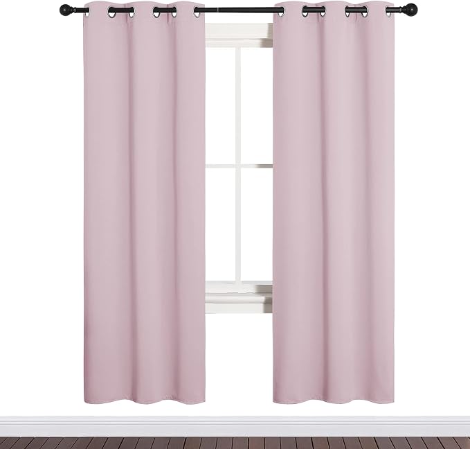 NICETOWN Lavender Pink Blackout Curtains for Girls Room 34" w x 72" L 2 PCs | Nursery Essential Thermal Insulated Solid Grommet Top Drapes, Light Blocking Room Darkening for Bedroom Living Room Decor