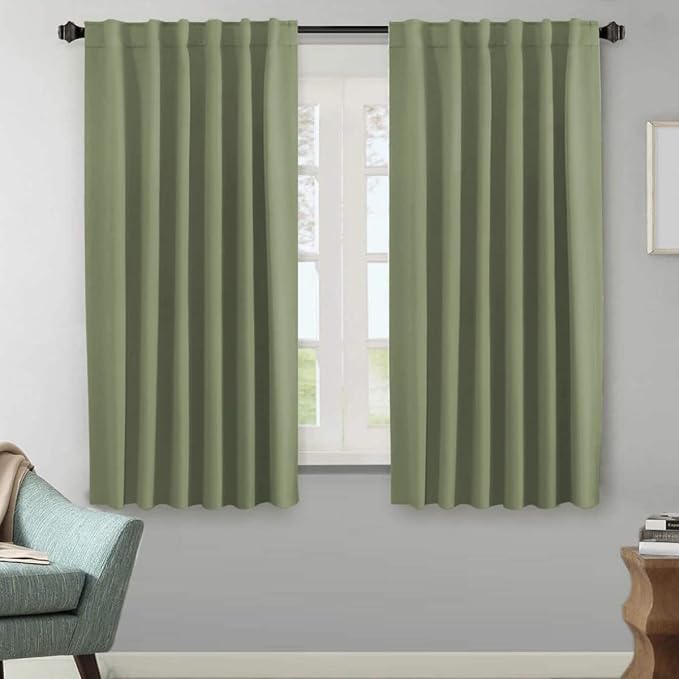 H.VERSAILTEX Blackout Curtains for Living Room Thermal Insulated Window Treatment Panels Room Darkening Blackout Drapes Back Tab/Rod Pocket Bedroom Draperies, 52 x 63 Inch, Sage, 2 Panels