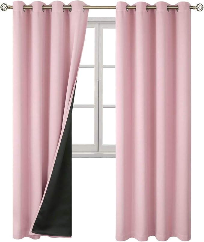 BGment Baby Pink 100% Blackout Curtains for Nursery Bedroom 84 Inch Length 2 Panels, Thermal Insulated Full Light Blocking Grommet Noise Cancelling Window Curtains for Girls Room, 52 Inch Wide Each