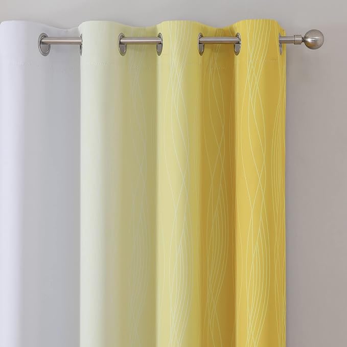 Yellow and Greyish White Ombre Blackout Curtains for Living Room 72 Inch | Estelar Textiler Room Darkening Curtains for Bedroom, Thermal Insulated,Energy Saving Grommet Window Drapes,52Wx72L,2 Panels
