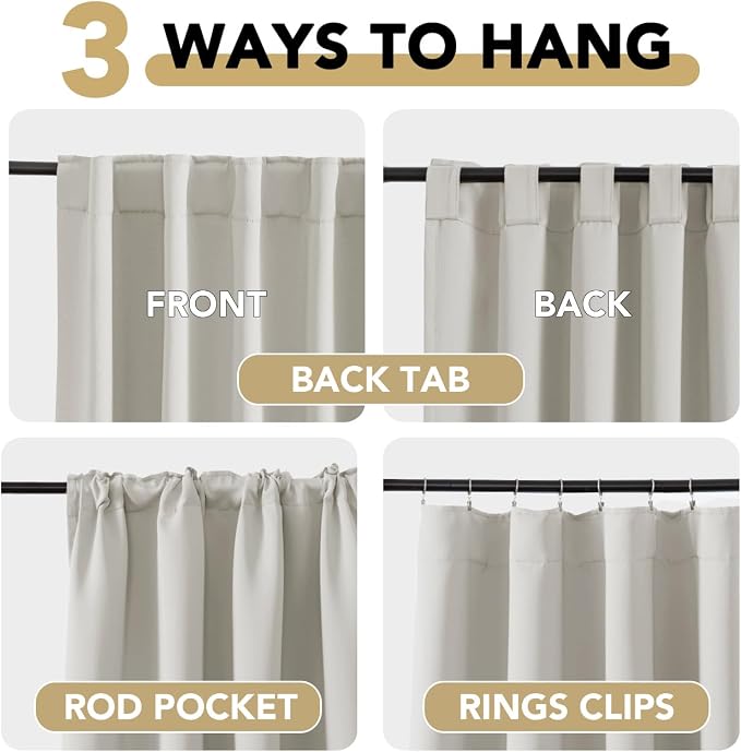 H.VERSAILTEX Blackout Curtains Thermal Insulated Window Treatment Panels Room Darkening Blackout Drapes for Living Room Back Tab/Rod Pocket Bedroom Draperies, 52 x 54 Inch, Ivory/Cream