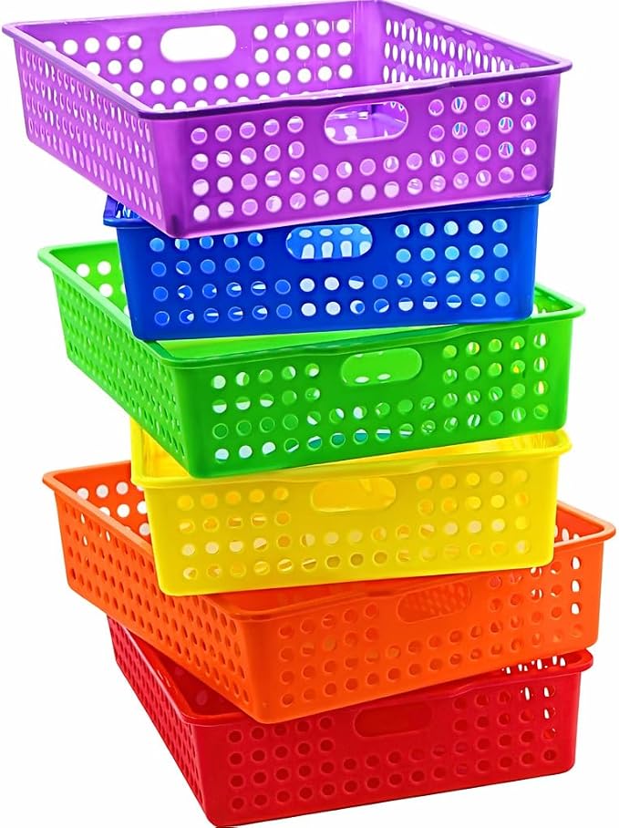 4E's Novelty 6 Pcs Colorful Plastic Classroom Storage Bins 13.75" X 10.25" for Organizing A4 Papers Trays, Turn In Containers Kids School Teachers Classroom Organization & Storage Supplies