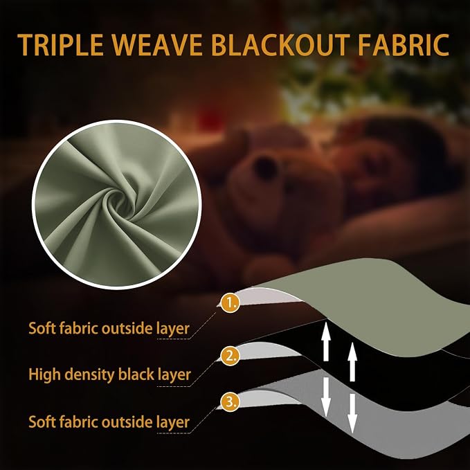 KOUFALL Short Curtains for Kitchen Window Over Sink,Blackout Thermal Cafe Curtain Dark Sage Green 45 Inch Length 2 Panels Set