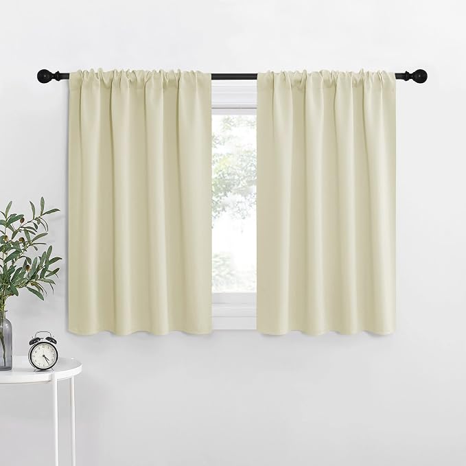 NICETOWN Kitchen Curtains, Short Blackout Curtains & Drapes, Small Window Draperies for Dining Room, Cupboard (Beige, 42 in x 36 in (W x L), Set of 2) | Short Drapes Small Window Draperies for Dining Room Cupboard, Light Blocking Room Darkening Noise R...
