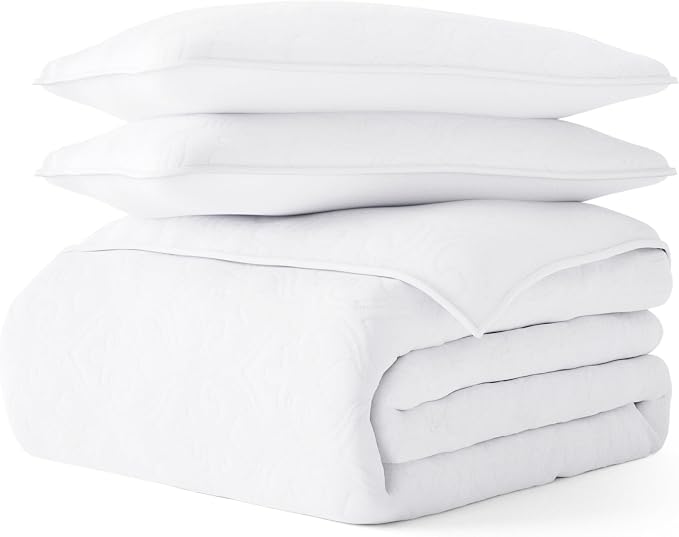 Merit Linens Classic Quilt Coverlet Soft Set in Damask Stitching - Full/Queen White